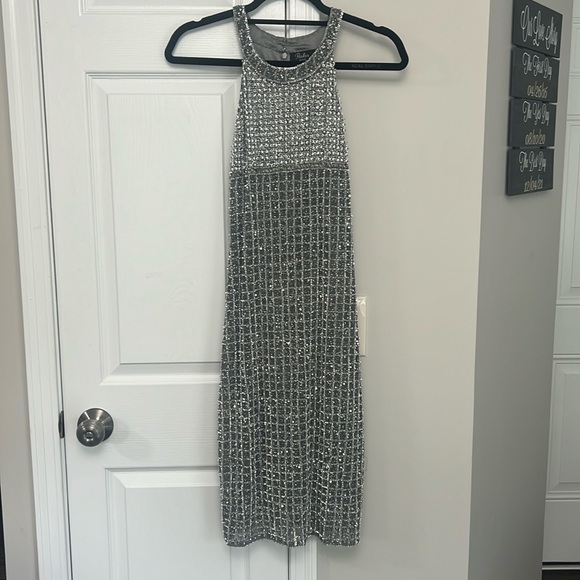 Parker Black Fully Embellished Silver Sequin Dress - Picture 5 of 12